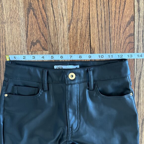 Zara Womens Faux Leather Black Straight Leg High Rise Pants  Size 0 - Picture 3 of 6